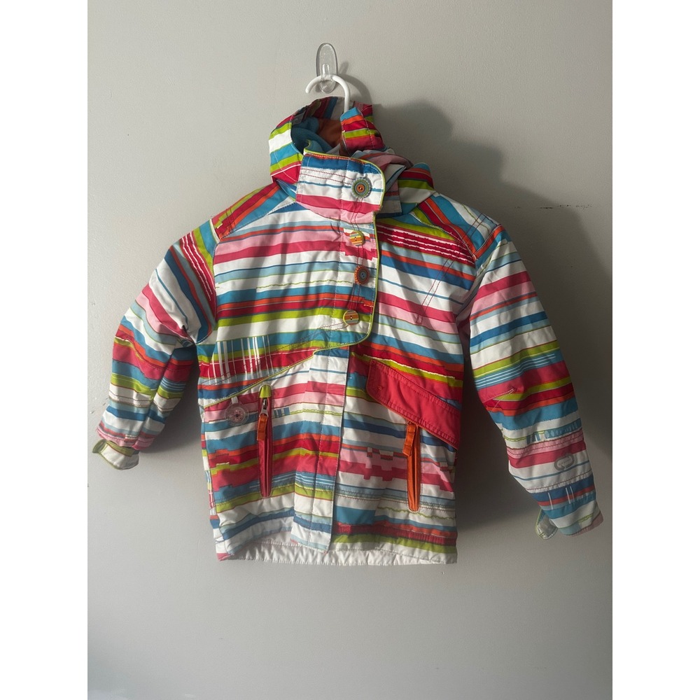 Obermeyer Kids I-Grow Ski Jacket Size 4 Striped Insulated Winter Coat Multi